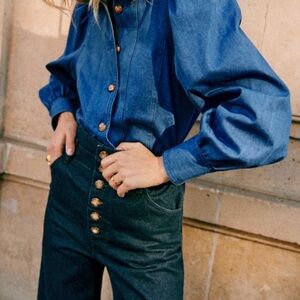 Sezane Bonny Denim Button-Up Blouse